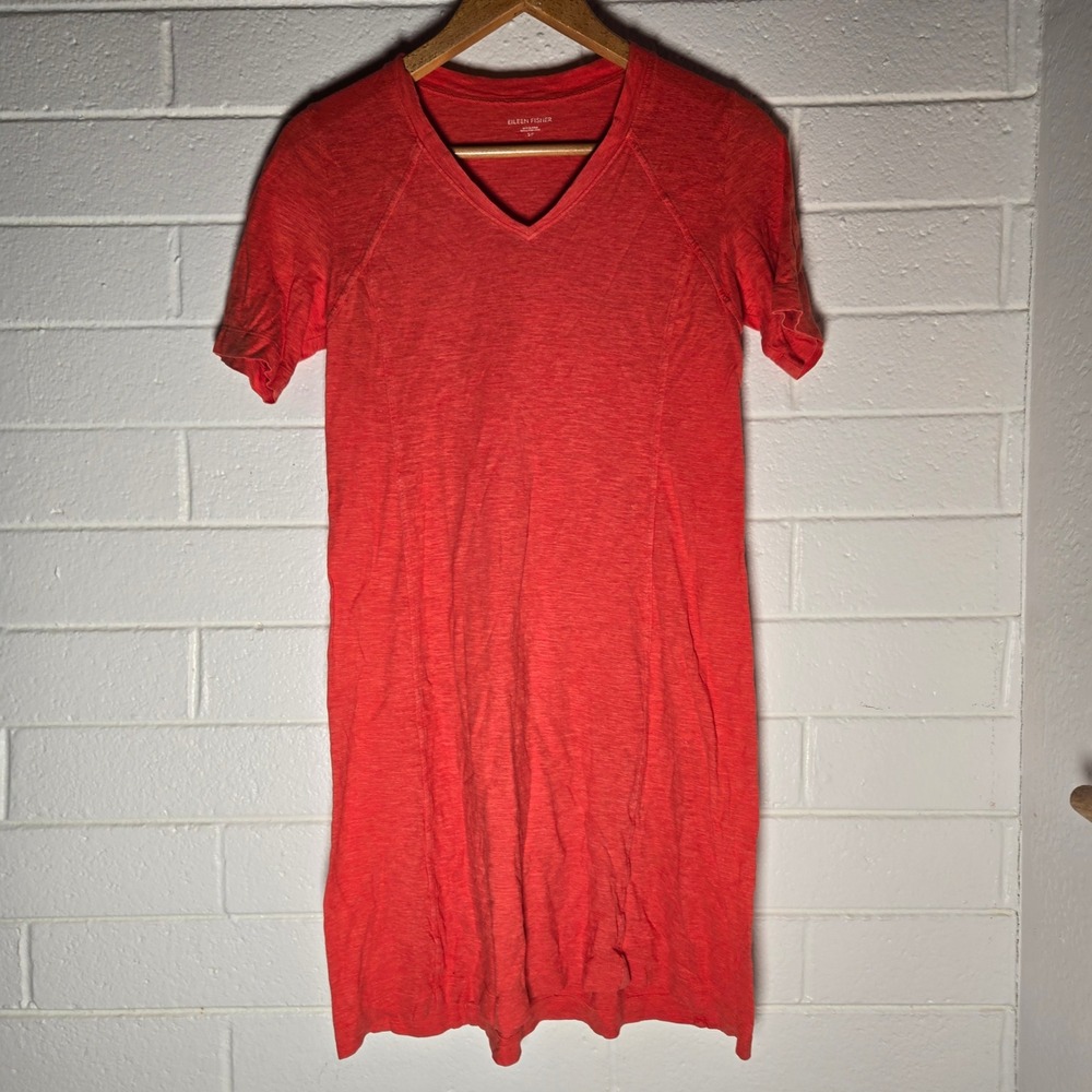 Eileen Fisher Dress Small Red‎ Hemp Organic Cotton V-Neck T-Shirt Sustainable